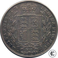 1845/ 5 over/ 3 Queen Victoria Half Crown