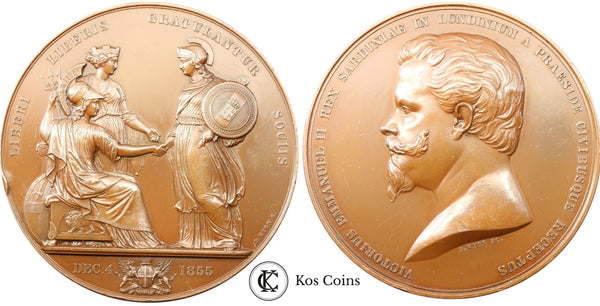 1855 Victor Emmanuel visited City of London England large Bronze Medal