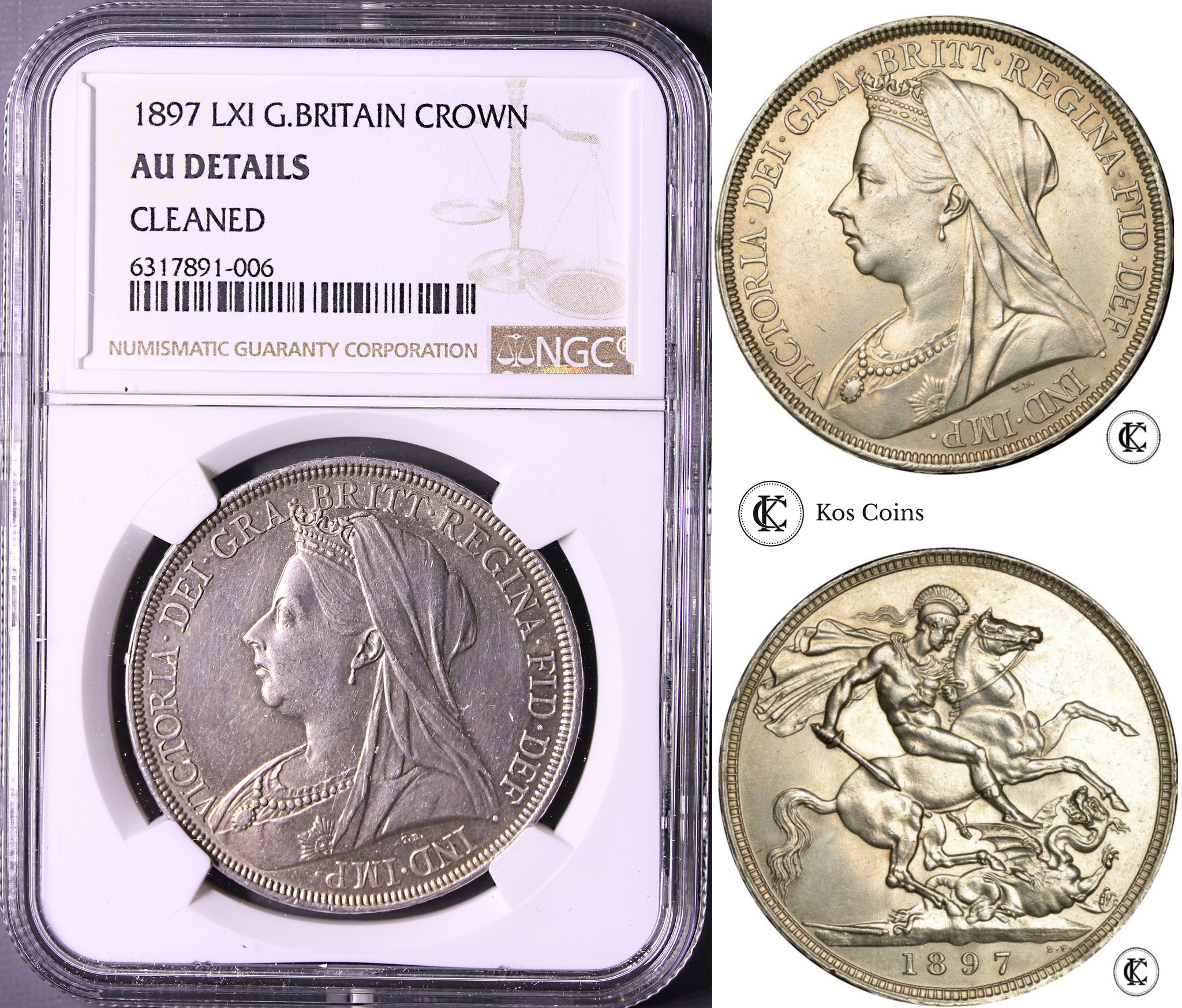 1897 Victoria Crown LXI AU Details – Kos Coins