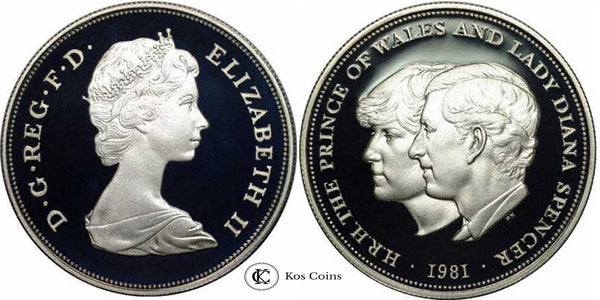 1981 Royal Wedding Charles Diana  Elizabeth II Silver Proof 25 PENCE Crown
