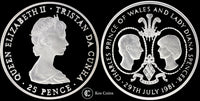 1981 Elizabeth II 25 Pence Royal Wedding Tristan da Cunha Silver Proof Issue