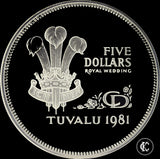 1981 Elizabeth II Five Dollars Royal Wedding Tuvalu Silver Proof Issue