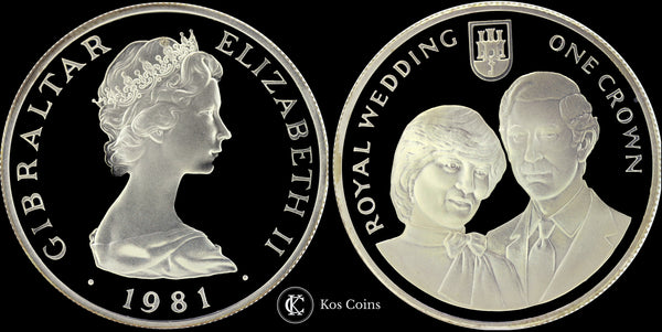 1981 Elizabeth II one Crown Royal Wedding Gibraltar Proof Issue