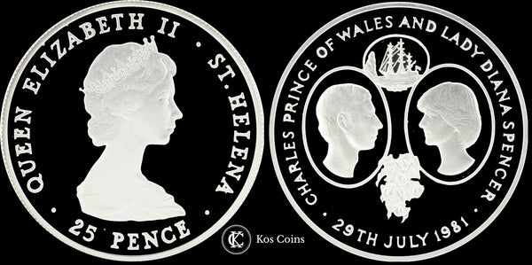 1981 Elizabeth II 25 pence Royal Wedding St Helena Silver Proof Issue