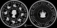 1993 Elizabeth II 40th anniversary  Silver Proof 5 Pound Crown