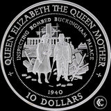 1994 Elizabeth II Queen Mother - Bombed Palace Silver Proof 10 Dollars