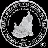 1994 Elizabeth II Wedding Anniversary and Queen Mother's Birthday Silver Proof 25 Dollars