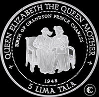 1995 Elizabeth II & Queen Mother Birth of Prince Charles  Silver Proof 5 Lima Tala